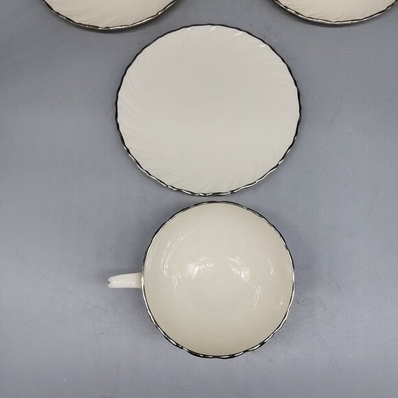 Lot of 3 Cup & Saucer Sets Lenox China WEATHERLY D517 ~ Swirl w/Platinum Trim - Picture 4 of 6